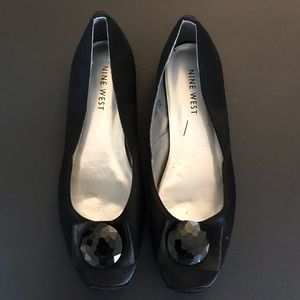 Nine West Square Box Toe Bow Satin Ballet Flat